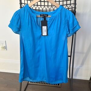 Gigi James Elegant Silky Blouse Blue XS NWT $245